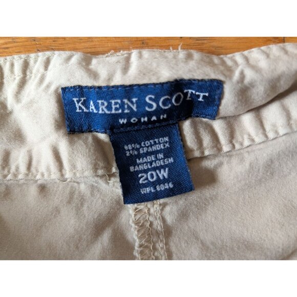 Karen Scott Woman Beige Capri Pants 20W Cotton/Spandex Elastic Waist Stretch Cas - Picture 2 of 3